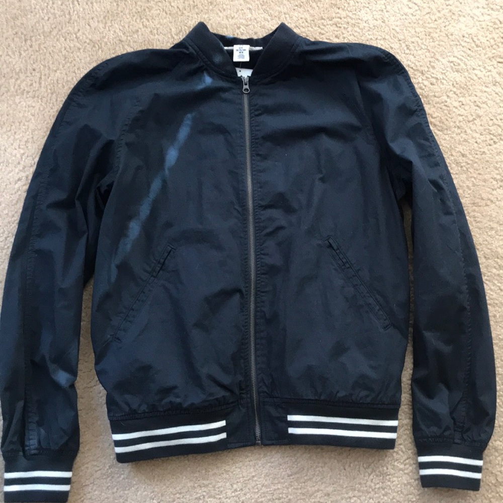 Navy Lightweight baseball jacket.